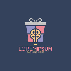 Gift Box With Light Bulbs Logo Design Vector Template