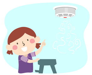 Kid Girl Smoke Fire Alarm Device Illustration
