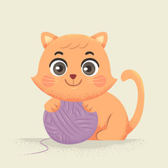 Cat Yarn Ball Illustration