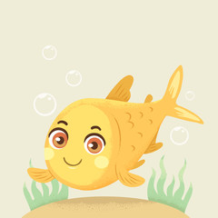 Gold Fish Under Sea Bubbles Illustration