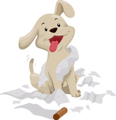 Dog Play With Tissue Paper Illustration