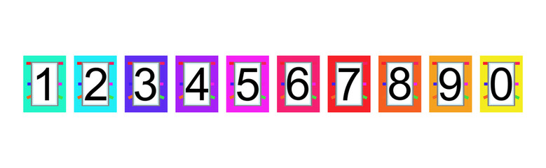 Vector creative color numerals.Latin alphabet numbers from 1 to 0. Signs in line flat style.Colorful Flat Number Icons.