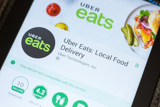 Ryazan, Russia - July 03, 2018: Uber Eats: Local Food Delivery Mobile App On The Display Of Tablet PC.