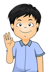 Kid Boy Sign Language Number Nine Illustration