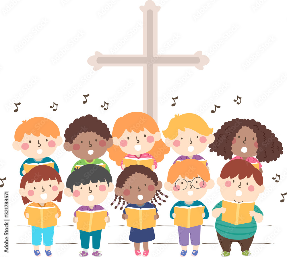 Canvas Prints kids church stage sing illustration