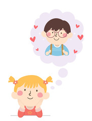 Kids Girl Think Cloud Boy Crush Illustration