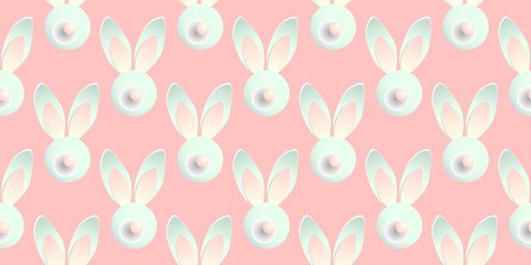 Easter background horizontal banner. Seamless pattern. Easter bunny rabbit on a pink background. Design for textile, fabric and wrapping paper..