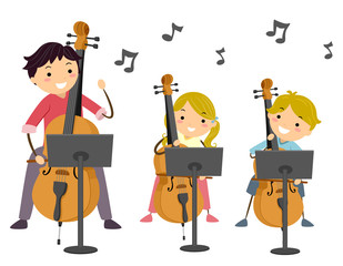 Stickman Kids Teacher Learn Cello Illustration © BNP Design Studio
