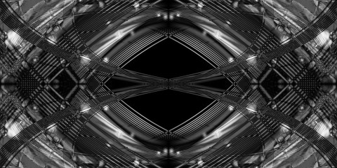 Black and white abstract illustration. Geometric symmetric background.