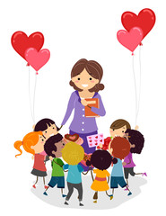 Stickman Kids Teacher Valentine Gift Illustration