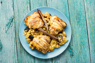 Millet porridge with chicken.