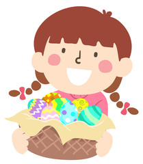 Kid Girl Easter Egg Basket Illustration