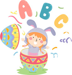 Kid Girl Bunny Easter Egg Illustration