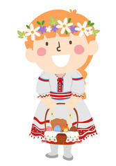Kid Girl Ukrainian Girl Easter Basket Illustration
