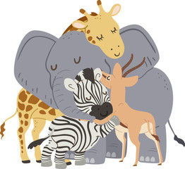 Animals Group Hug Gazelle Illustration