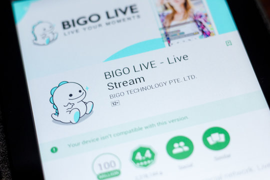 Ryazan, Russia - July 03, 2018: BIGO LIVE - Live Stream mobile app on the display of tablet PC.