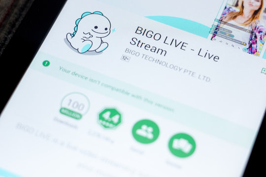 Ryazan, Russia - July 03, 2018: BIGO LIVE - Live Stream mobile app on the display of tablet PC.