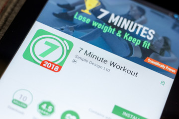 Ryazan, Russia - July 03, 2018: 7 Minute Workout mobile app on the display of tablet PC.