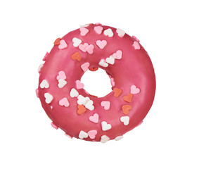 strawberry donut with heart sprinkles. Isolated. Clipping path