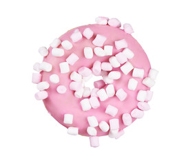Pink strawberry donut with marshmallows. doughnut isolated. Clipping path