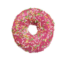 red glazed round donut with sprinkles isolated on white