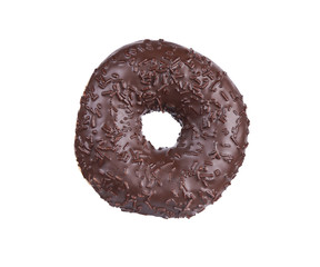 chocolate glazed round donut with sprinkles isolated on white