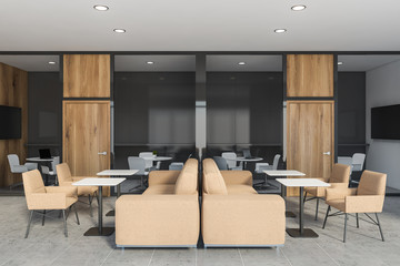 Gray and wooden office lounge interior