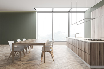 Gray and wood modern kitchen, side view