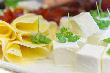 Restaurant breakfast menu with various cakes.