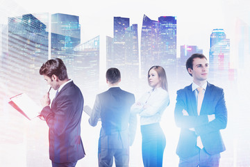 Fototapeta premium Successful young managers in modern city