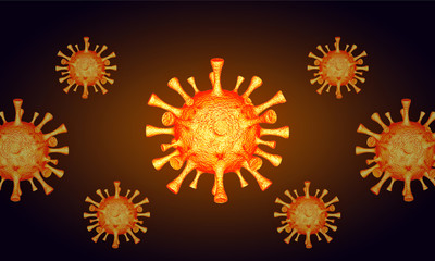 Coronavirus in body cells, MERS and SARS viruses, Ebola virus, microscopic view background illustration of 3d viruses, 3D Rendering