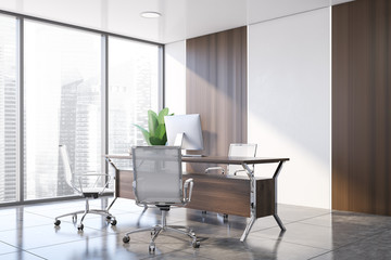 White and wooden executive office corner