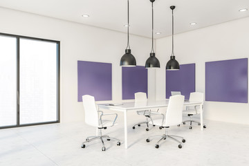 White and purple loft meeting room corner