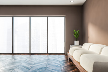 Panoramic brown living room with sofa