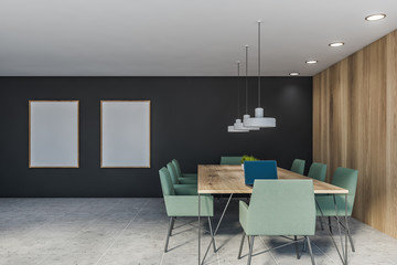 Gray and wooden boardroom with posters