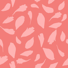 Seamless pattern with flower petals. Silhouettes of petals on a pink background in pastel colors.