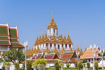 Loha Prasat or iron monastery at Wat Ratchanatdaram temple, on Ratchadamnoen avenue, Bangkok, Thailand