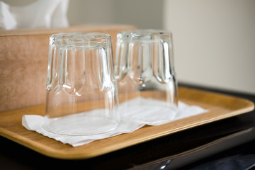 empty glasses on a table
