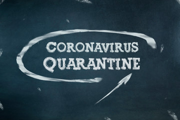 Quarantine. The inscription in chalk on a dark blackboard. Viruses. Epidemics.