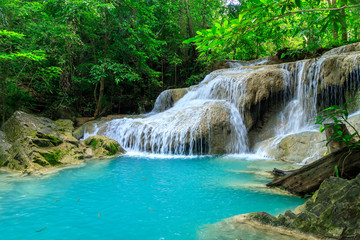 Waterfall level 1, Erawan National Park, Kanchanaburi, Thailand; high shutter speed, freeze, no motion