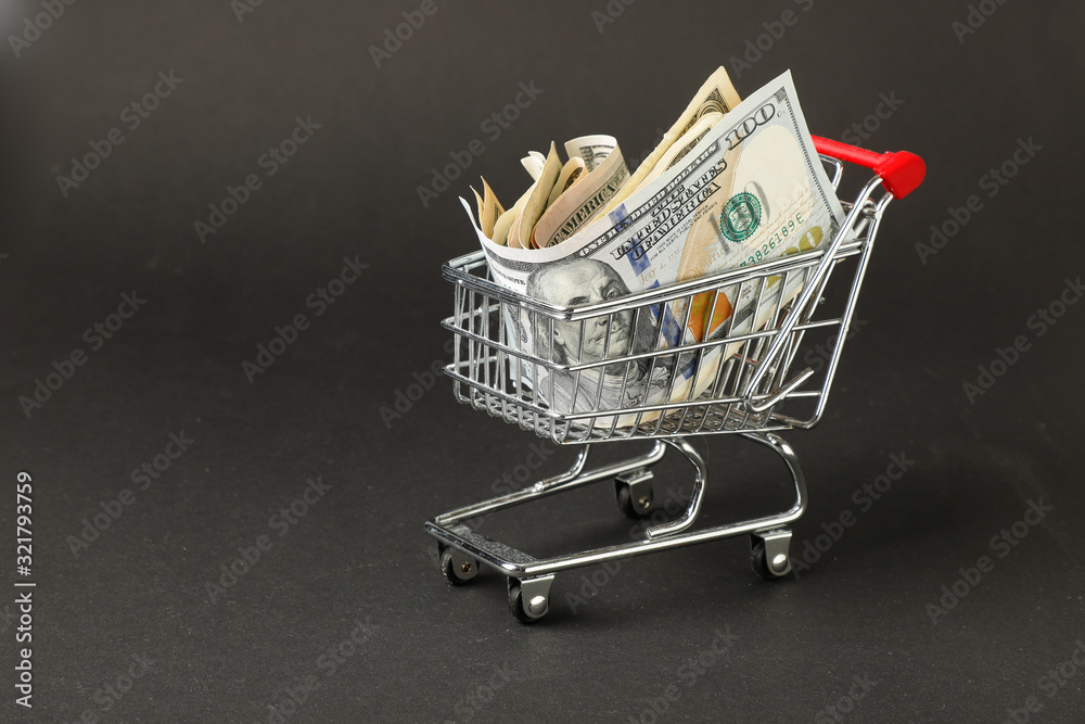 Wall mural Shopping cart with money