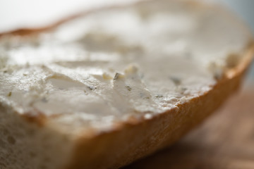 Closeup ciabatta with cream cheese