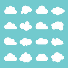 Cloud vector icon set on blue background