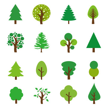 Set of flat icons tree Green trees icons set vector image