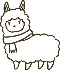 マフラーを巻いたアルパカのイラスト(アウトラインのみ)_怒り顔