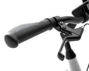 electric bicycle e-bike detail handle bar, grip, brake handle close up isolated on white background 3d illustration