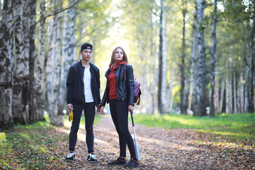 Fototapeta premium Loving couple walking in casual clothes
