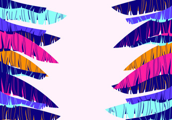 Obraz premium Vector illustration of a horizontal background with multicolored palm leaves on the edges