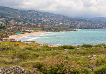 Fototapeta na wymiar Byblos, Lebanon - one of the oldest continuously inhabited cities in the world, and UNESCO World Heritage Site, the ruins of Byblos are surrounded by a stunning seaside
