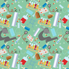 Medical instruments and medicines, seamless pattern, for printing on paper and textiles.
